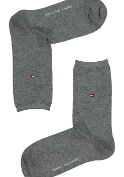 Tommy Hilfiger damessokken Check (2-pack), uni en geruit katoen, midden grijs met zwart