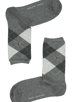 Tommy Hilfiger damessokken Check (2-pack), uni en geruit katoen, midden grijs met zwart