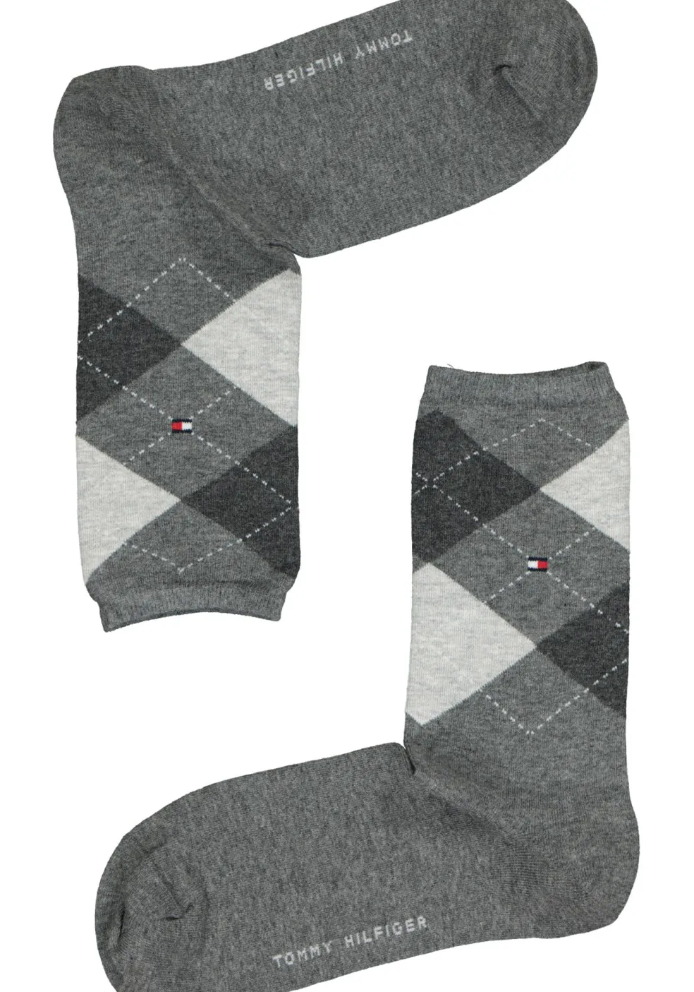 Tommy Hilfiger damessokken Check (2-pack), uni en geruit katoen, midden grijs met zwart