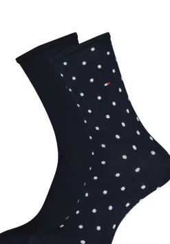 Tommy Hilfiger damessokken Dot (2-pack), uni en gestipt katoen, donkerblauw met wit