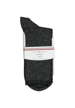 Tommy Hilfiger damessokken Glitter (1-pack), enkelhoog katoen met glitters, zwart met zilver