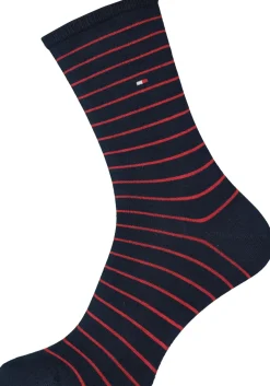 Tommy Hilfiger damessokken Small Stripe (2-pack), uni en gestreept katoen, rood met blauw