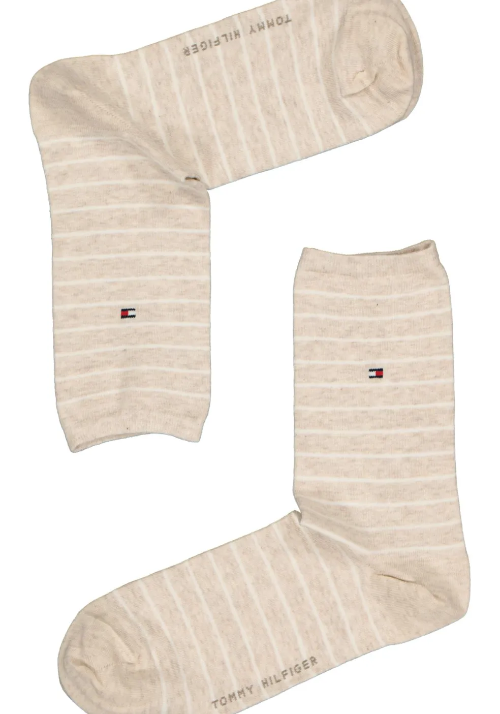 Tommy Hilfiger damessokken Small Stripe (2-pack), uni en gestreept katoen, licht beige met wit
