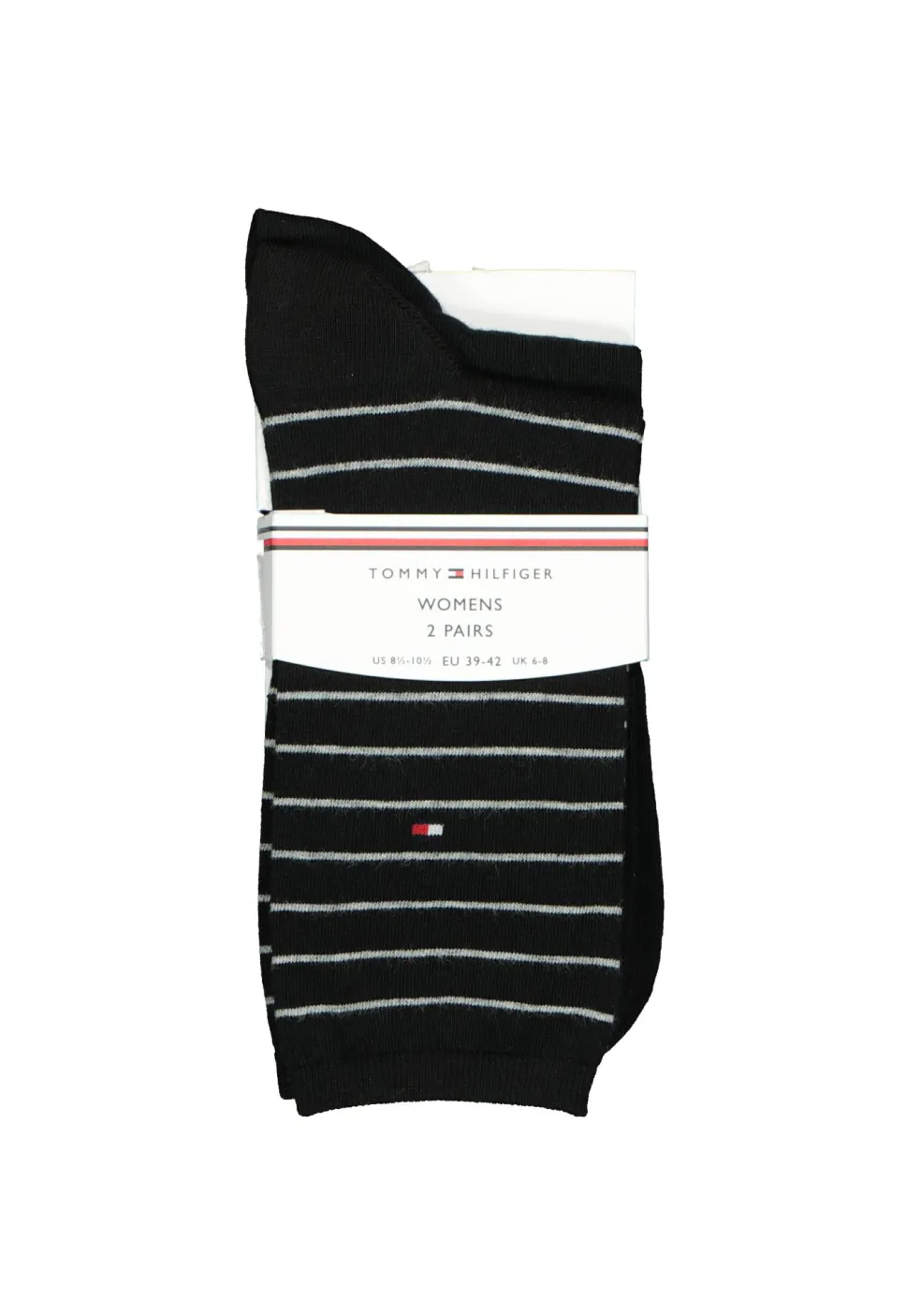 Tommy Hilfiger damessokken Small Stripe (2-pack), uni en gestreept katoen, zwart met wit