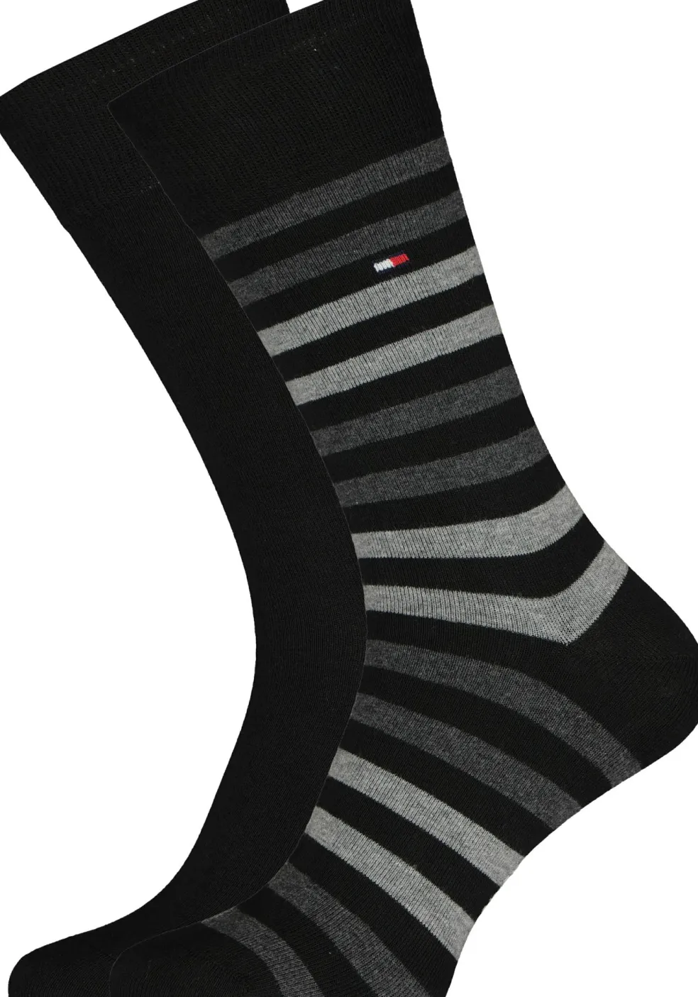 Tommy Hilfiger Duo Stripe Socks (2-pack), herensokken katoen, gestreept en uni, zwart met grijs