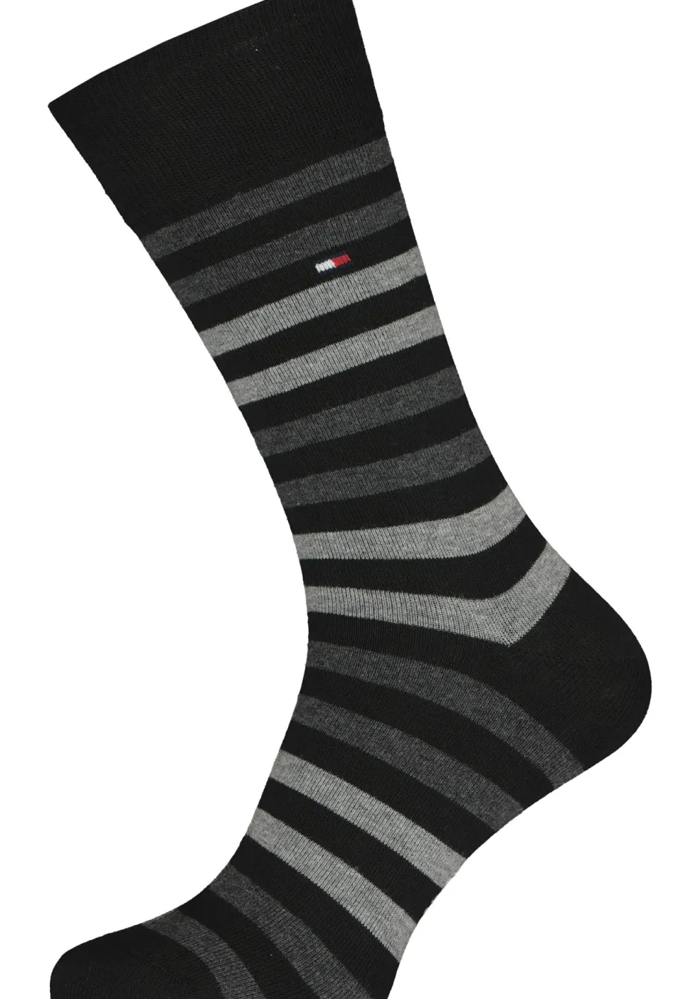 Tommy Hilfiger Duo Stripe Socks (2-pack), herensokken katoen, gestreept en uni, zwart met grijs