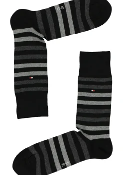 Tommy Hilfiger Duo Stripe Socks (2-pack), herensokken katoen, gestreept en uni, zwart met grijs