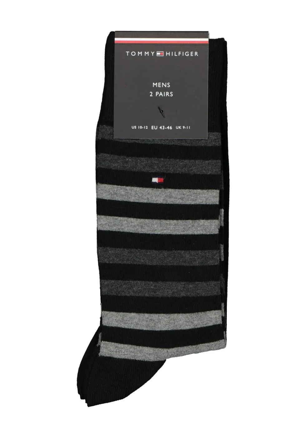 Tommy Hilfiger Duo Stripe Socks (2-pack), herensokken katoen, gestreept en uni, zwart met grijs