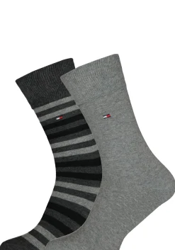 Tommy Hilfiger Duo Stripe Socks (2-pack), herensokken katoen, gestreept en uni, antraciet grijs