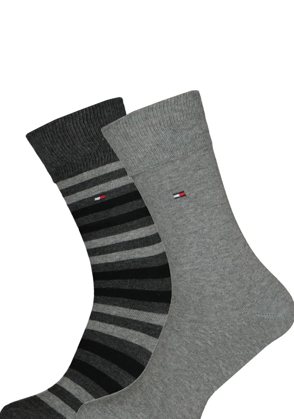 Tommy Hilfiger Duo Stripe Socks (2-pack), herensokken katoen, gestreept en uni, antraciet grijs