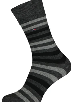 Tommy Hilfiger Duo Stripe Socks (2-pack), herensokken katoen, gestreept en uni, antraciet grijs