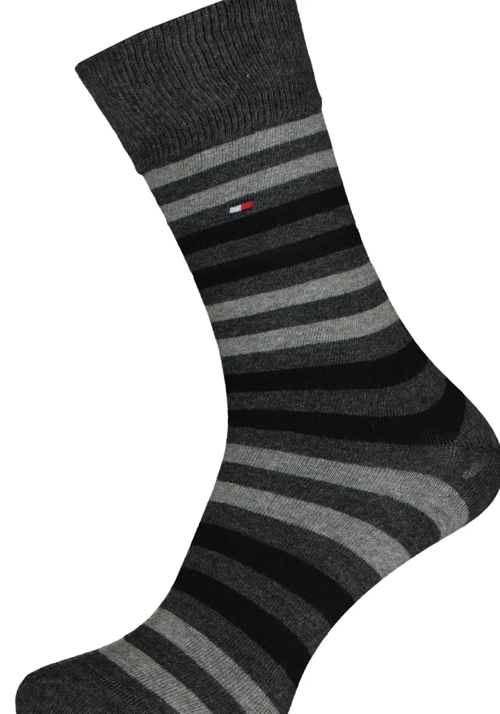 Tommy Hilfiger Duo Stripe Socks (2-pack), herensokken katoen, gestreept en uni, antraciet grijs