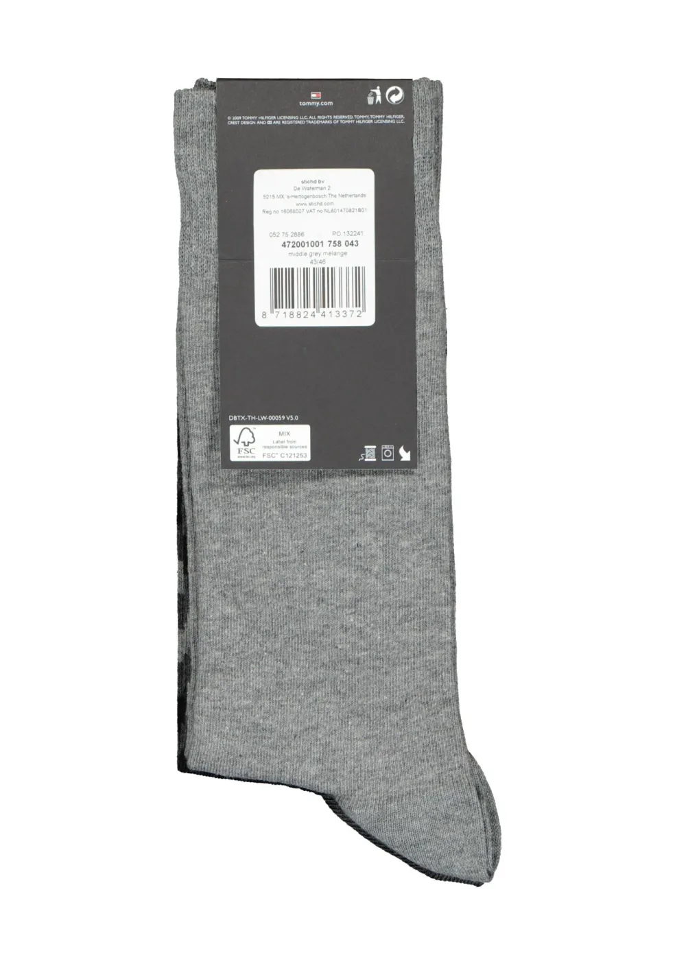 Tommy Hilfiger Duo Stripe Socks (2-pack), herensokken katoen, gestreept en uni, antraciet grijs