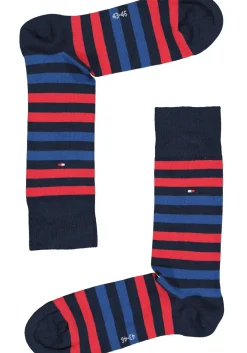 Tommy Hilfiger Duo Stripe Socks (2-pack), herensokken katoen, gestreept en uni, blauw en rood