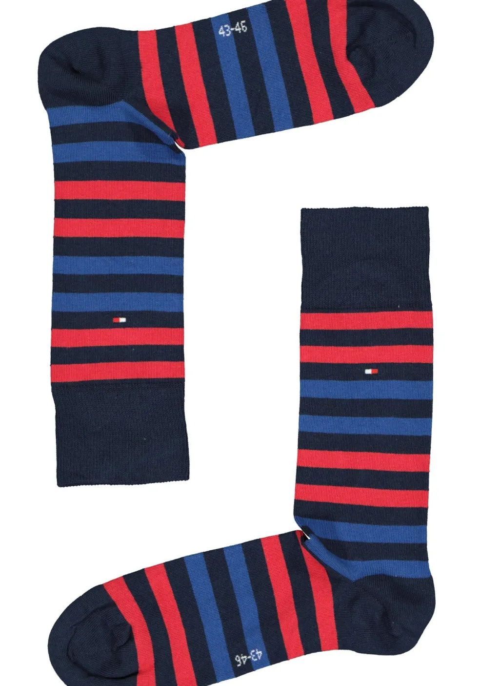 Tommy Hilfiger Duo Stripe Socks (2-pack), herensokken katoen, gestreept en uni, blauw en rood