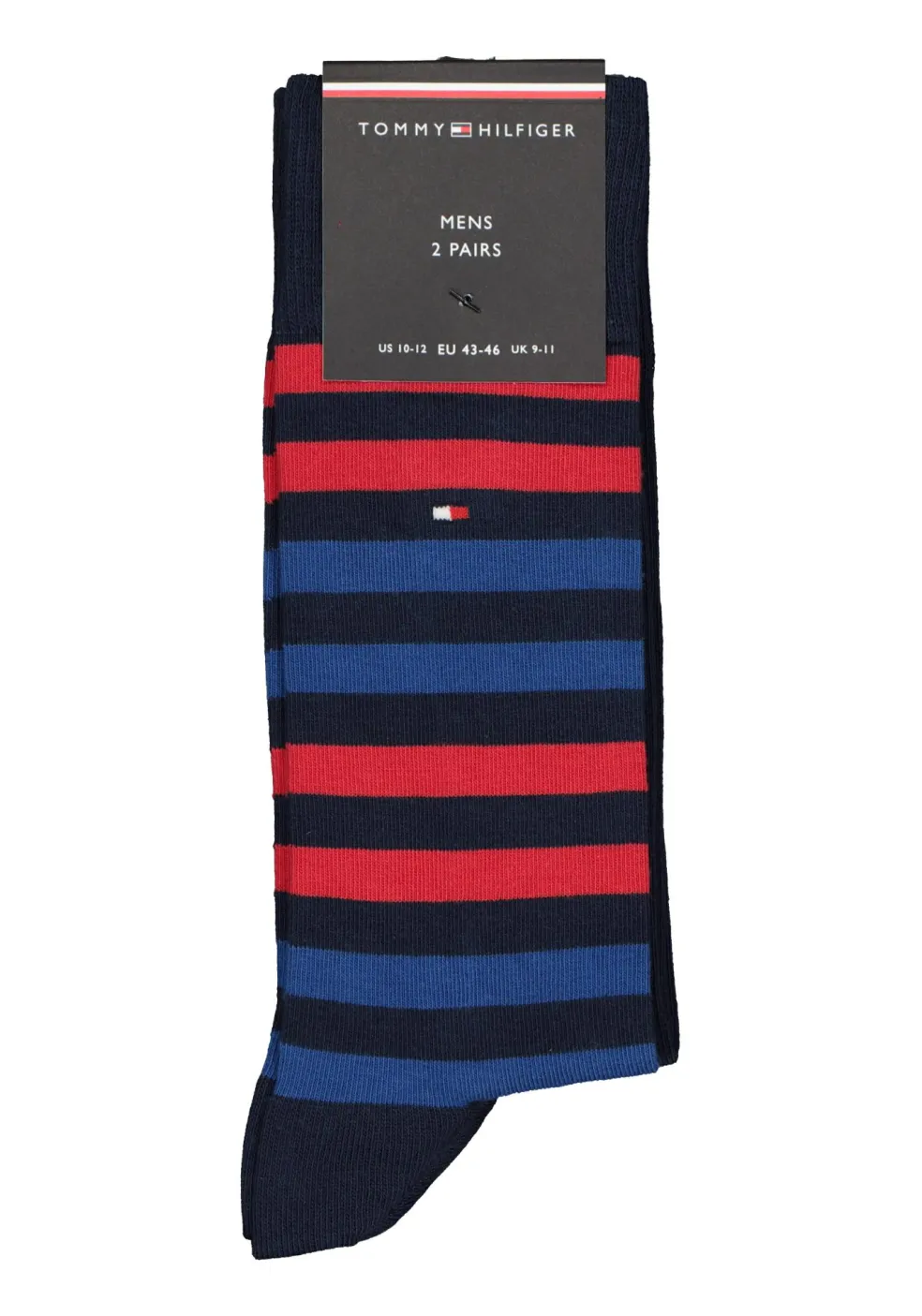 Tommy Hilfiger Duo Stripe Socks (2-pack), herensokken katoen, gestreept en uni, blauw en rood
