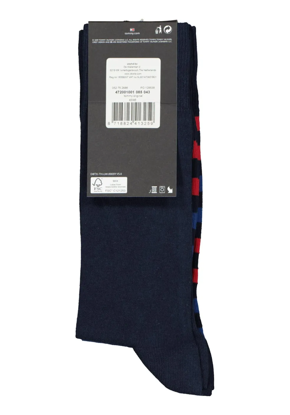 Tommy Hilfiger Duo Stripe Socks (2-pack), herensokken katoen, gestreept en uni, blauw en rood