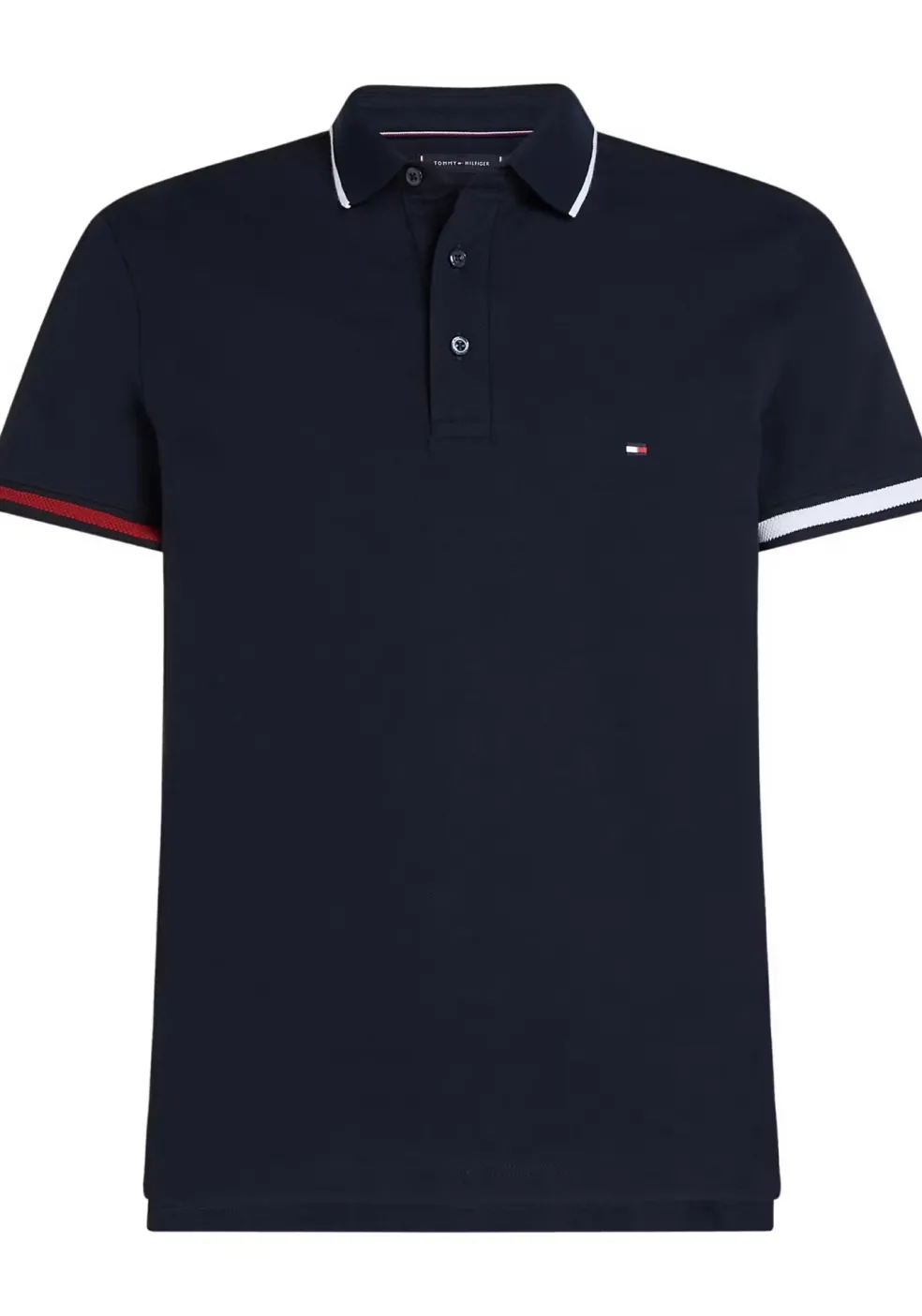 Tommy Hilfiger Flag Cuff Slim Polo, heren poloshirt, donkerblauw