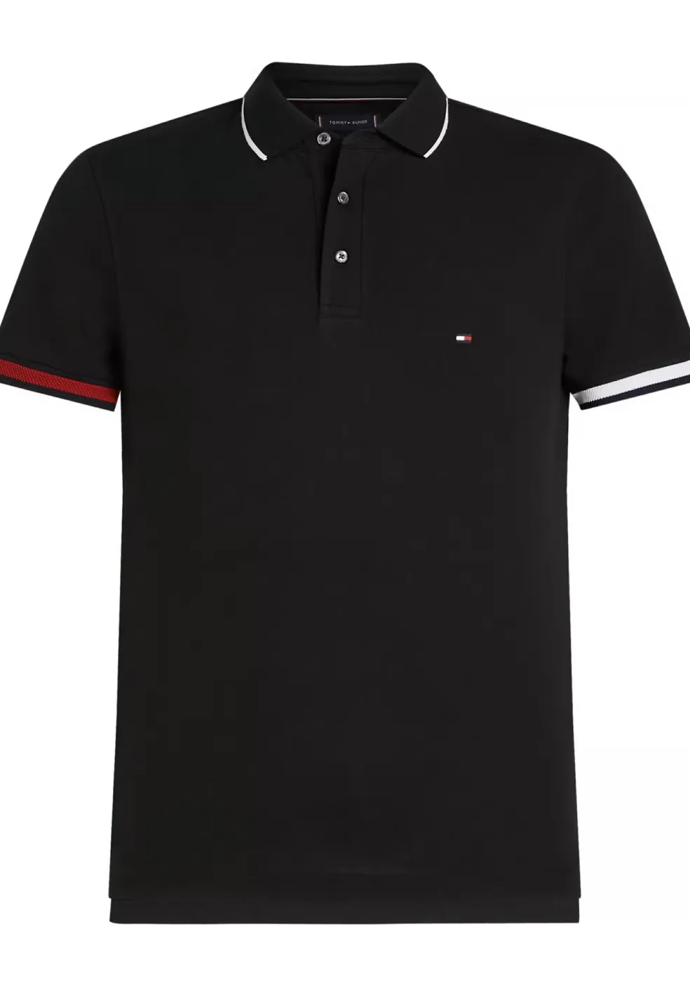 Tommy Hilfiger Flag Cuff Slim Polo, heren poloshirt, zwart