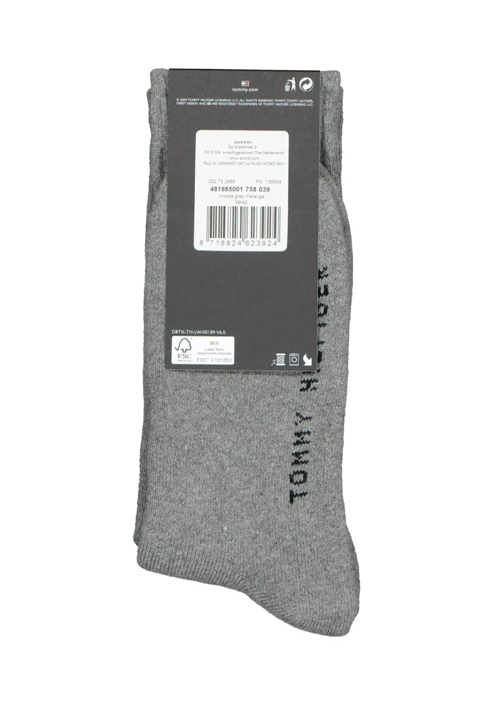 Tommy Hilfiger Flag Socks (1-pack), unisex sportsokken katoen, grijs melange