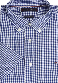 Tommy Hilfiger Flex Poplin Regular Fit Shirt, korte mouw, popeline, blauw met wit geruit