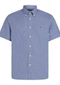 Tommy Hilfiger Flex Poplin Regular Fit Shirt, korte mouw, popeline, blauw met wit geruit