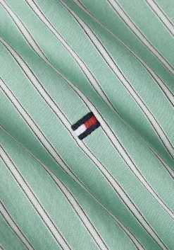 Tommy Hilfiger Flex Poplin Regular Fit Shirt, korte mouw, popeline, groen met wit gestreept