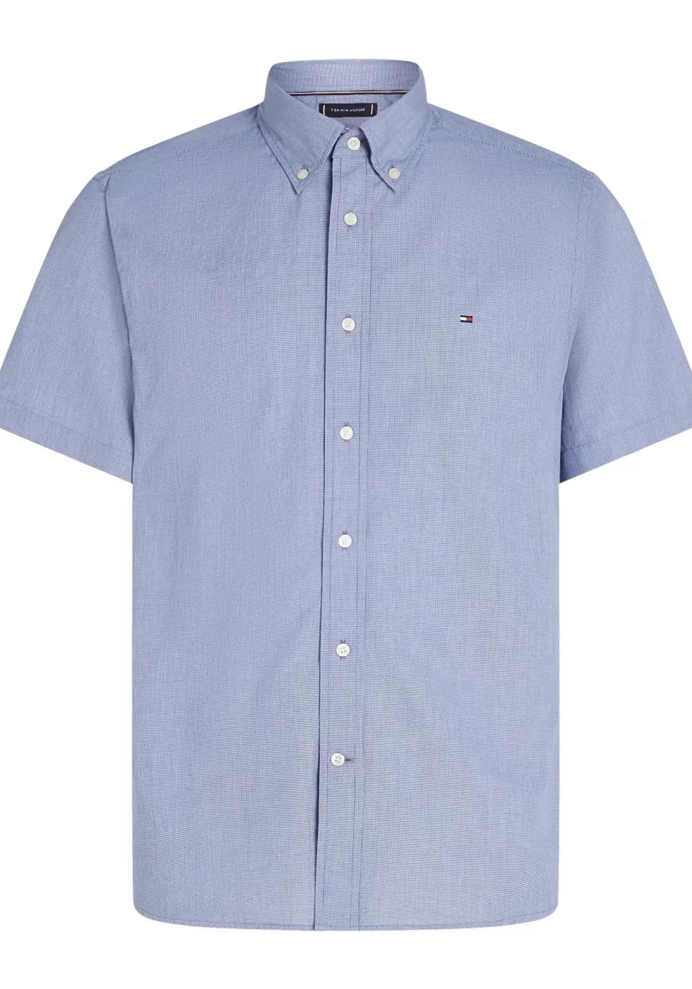 Tommy Hilfiger Flex Poplin Regular Fit Shirt, korte mouw, popeline, heel fijn blauw met wit geruit