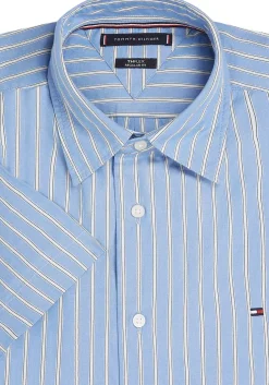 Tommy Hilfiger Flex Poplin Regular Fit Shirt, korte mouw, popeline, middenblauw gestreept