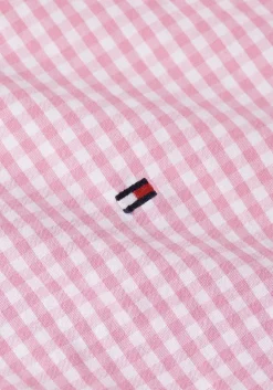 Tommy Hilfiger Flex Poplin Regular Fit Shirt, korte mouw, popeline, roze met wit geruit