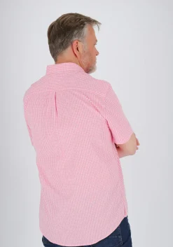 Tommy Hilfiger Flex Poplin Regular Fit Shirt, korte mouw, popeline, roze met wit geruit