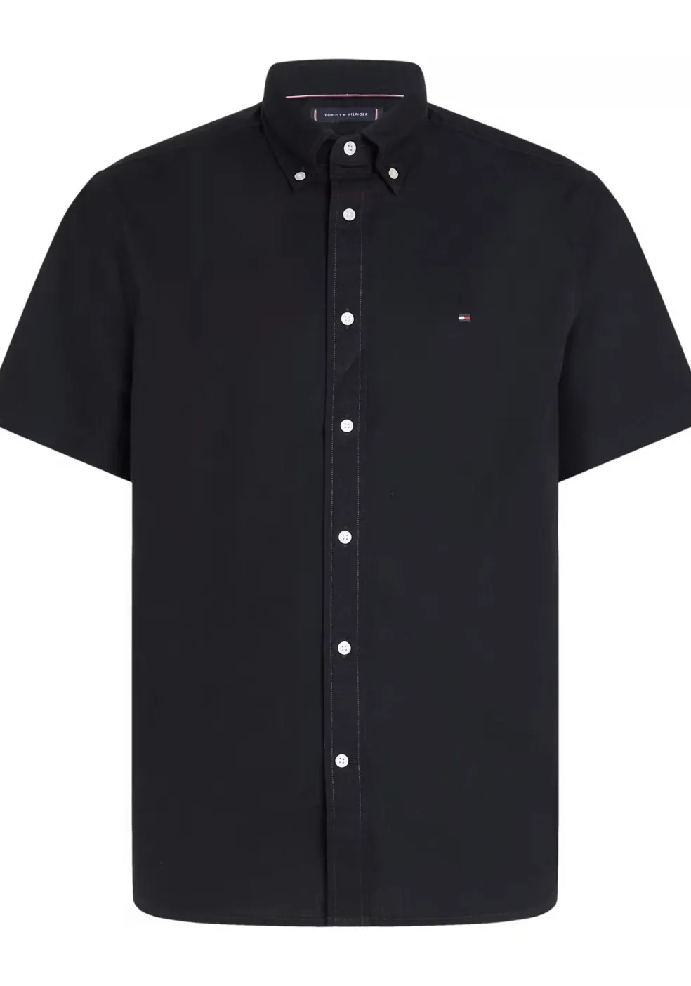 Tommy Hilfiger Flex Poplin Regular Fit Shirt, korte mouw, popeline, zwart