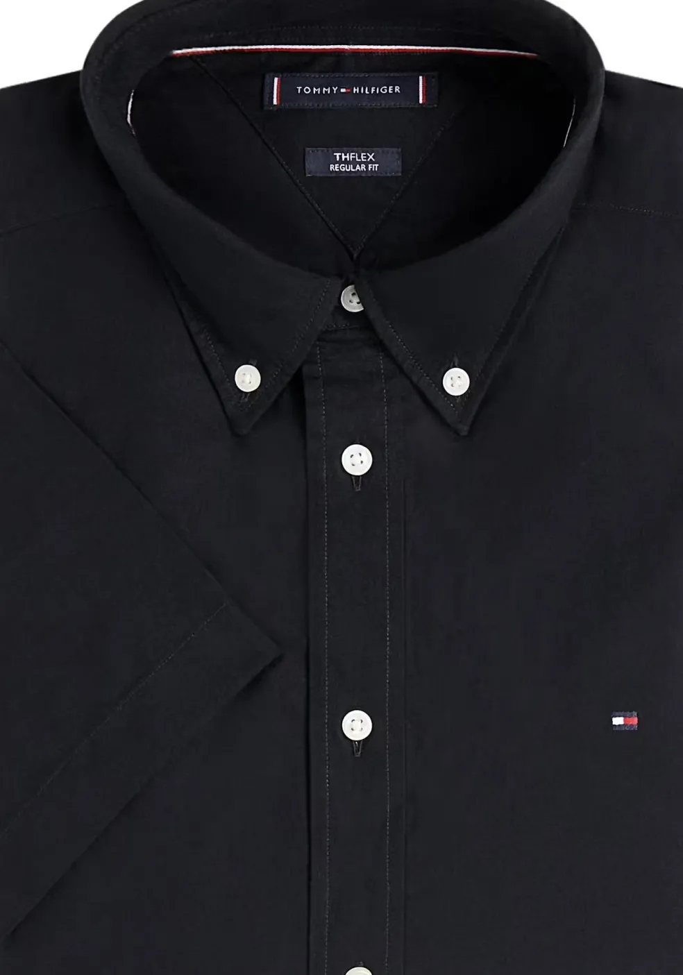 Tommy Hilfiger Flex Poplin Regular Fit Shirt, korte mouw, popeline, zwart