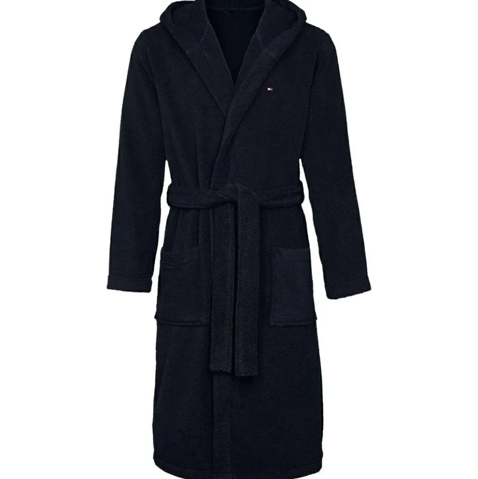 Tommy Hilfiger heren badjas, dik badstof met capuchon, blauw
