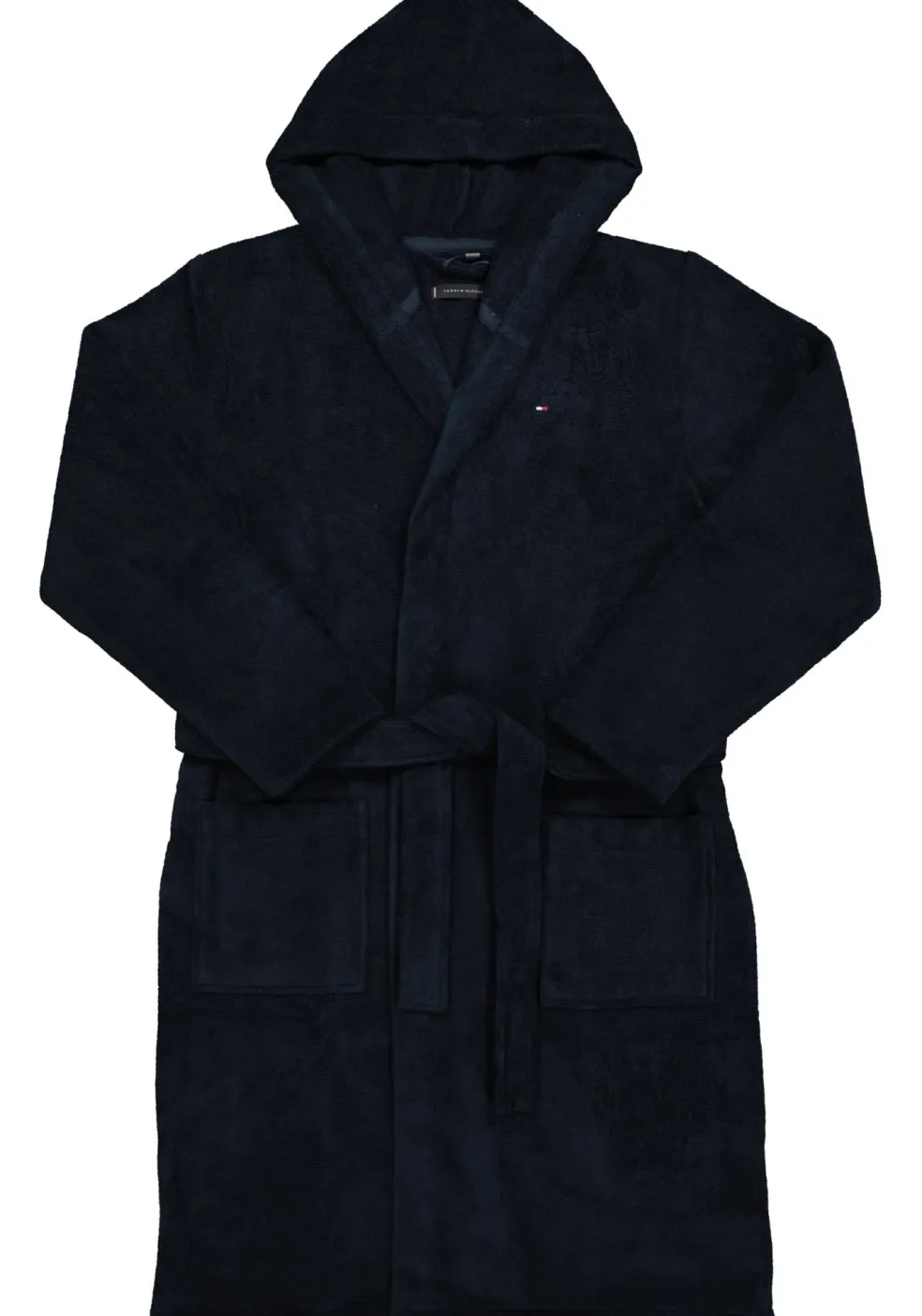 Tommy Hilfiger heren badjas, dik badstof met capuchon, blauw