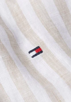 Tommy Hilfiger Linen Essential Regular Fit Shirt, structuur, beige met wit gestreept