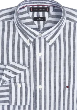 Tommy Hilfiger Linen Essential Regular Fit Shirt, structuur, donkerblauw met wit gestreept