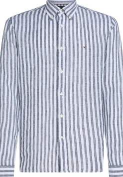 Tommy Hilfiger Linen Essential Regular Fit Shirt, structuur, donkerblauw met wit gestreept