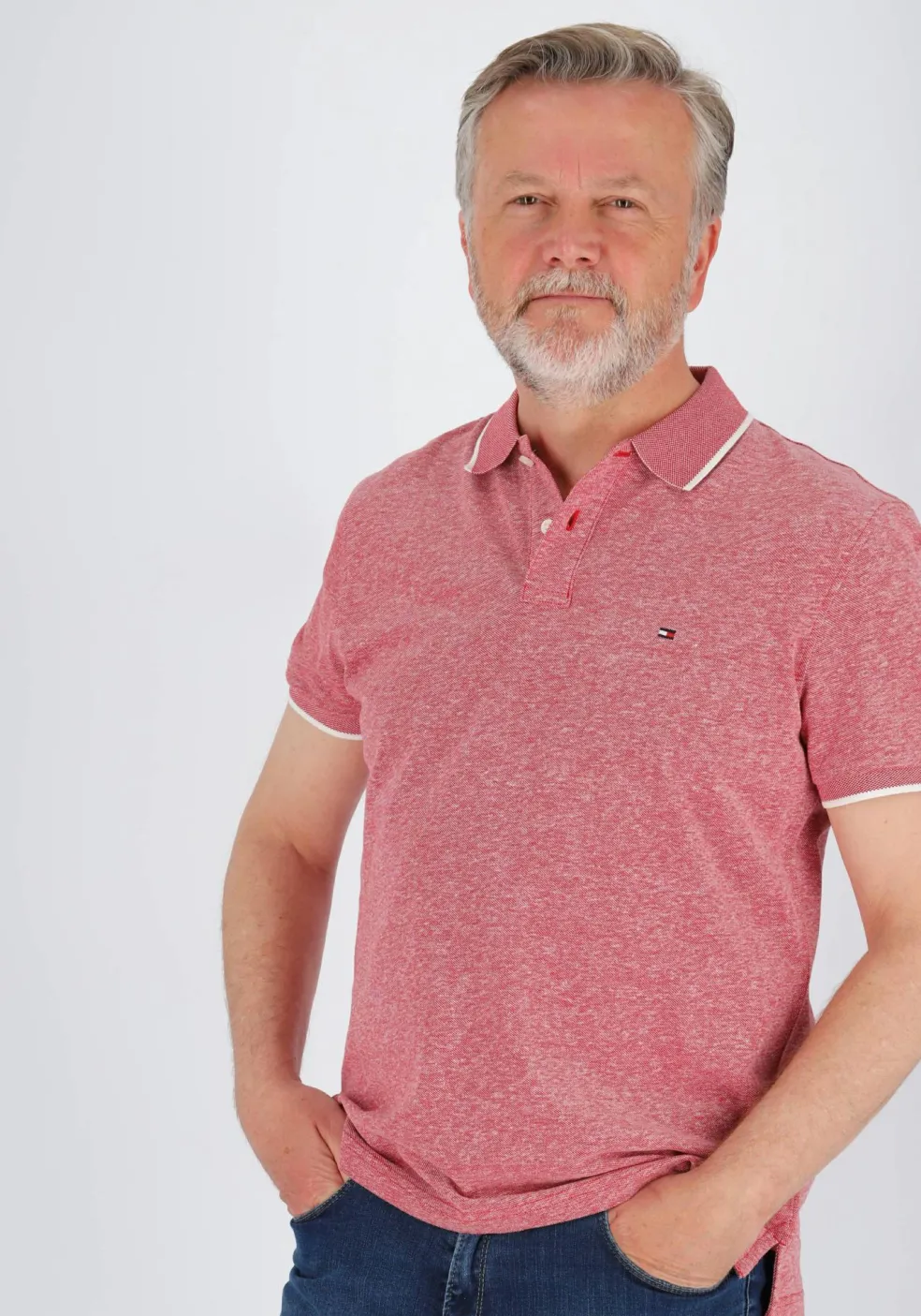 Tommy Hilfiger Linen Pique Regular Polo, heren poloshirt, rood melange