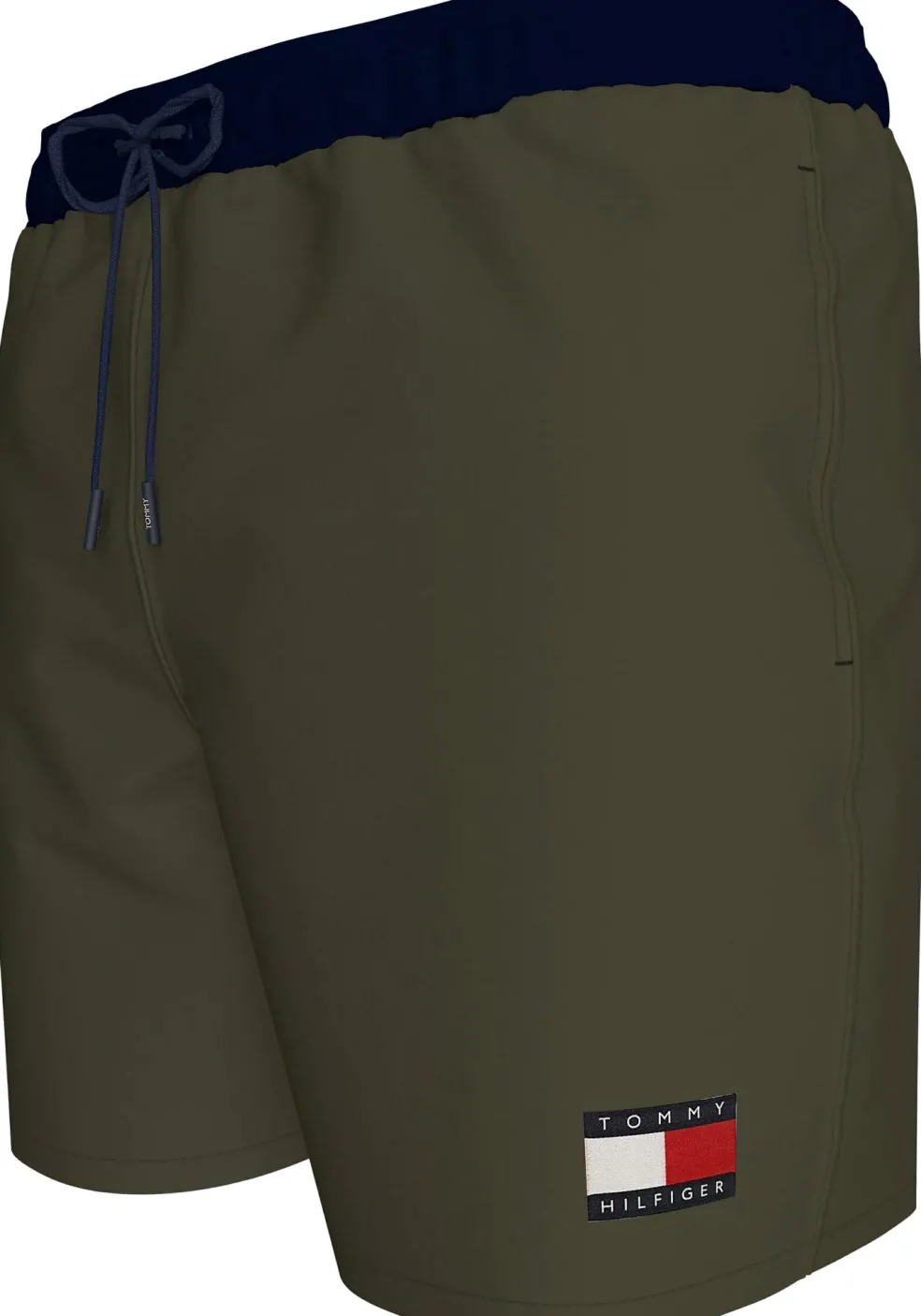 Tommy Hilfiger Medium Drawstring swimshort, heren zwembroek, army groen met blauwe band