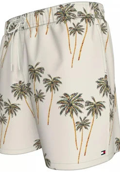 Tommy Hilfiger Medium Drawstring swimshort, heren zwembroek, offwhite met palmbomen print