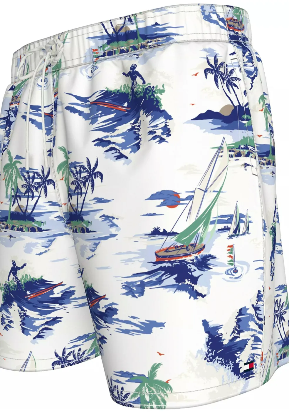 Tommy Hilfiger Medium Drawstring swimshort, heren zwembroek, wit met print