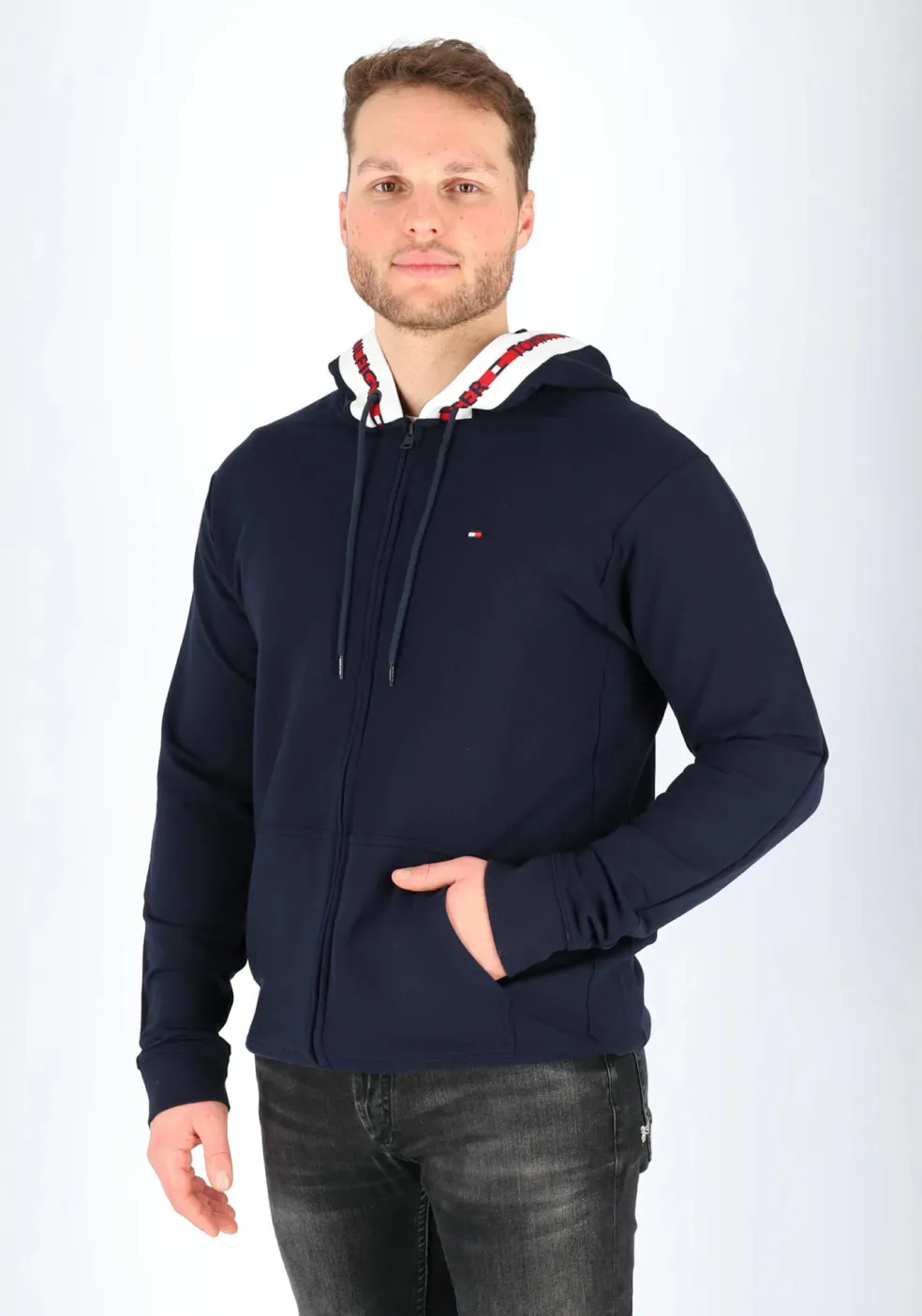 Tommy Hilfiger Nature Tech hoodie sweatvest, heren vest met capuchon, middeldik, blauw