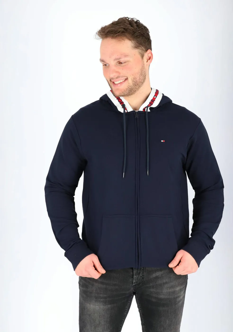 Tommy Hilfiger Nature Tech hoodie sweatvest, heren vest met capuchon, middeldik, blauw