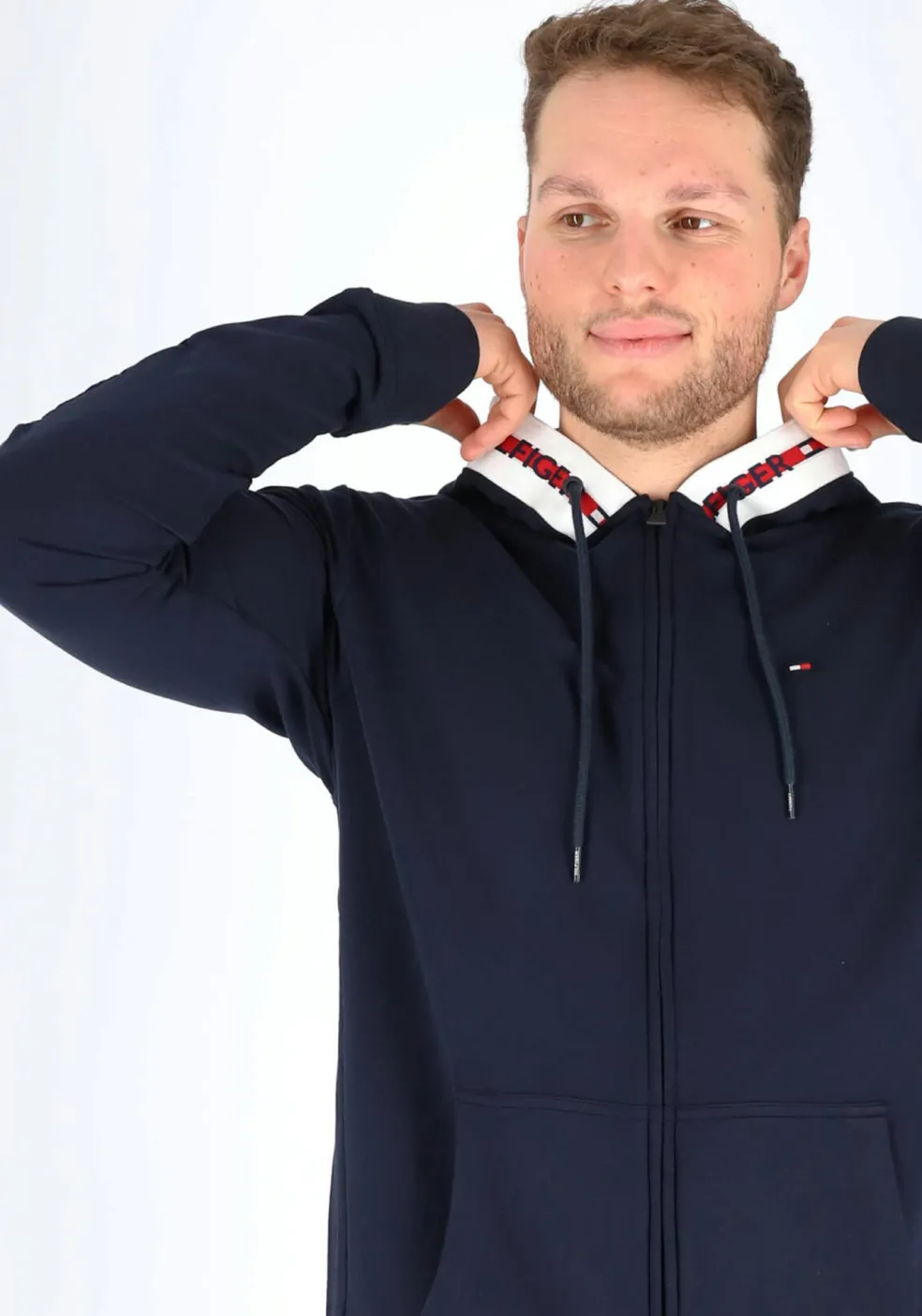 Tommy Hilfiger Nature Tech hoodie sweatvest, heren vest met capuchon, middeldik, blauw