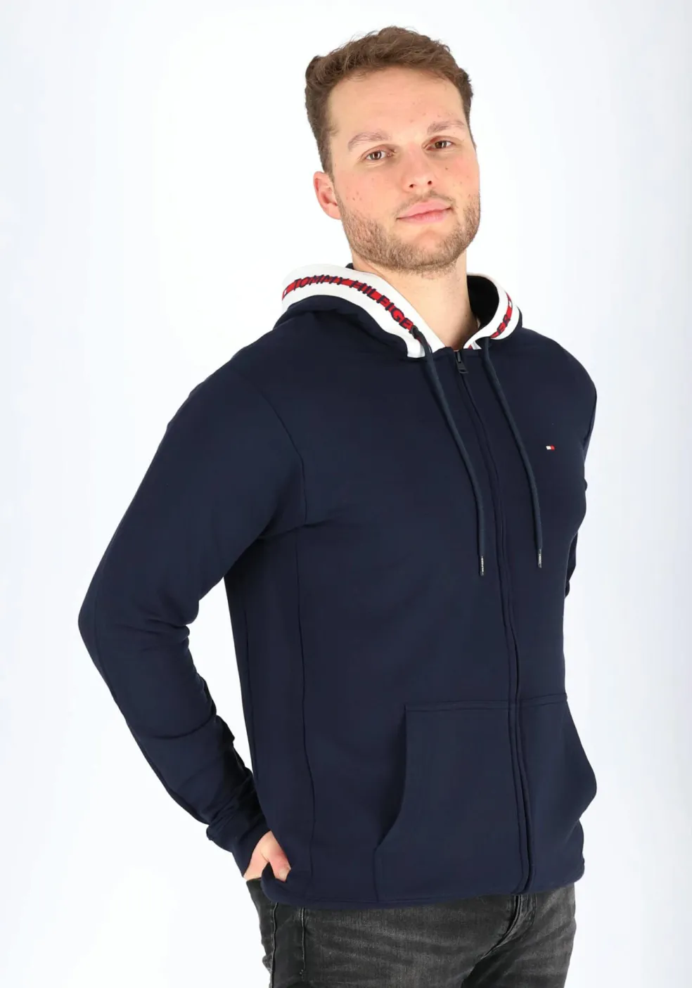 Tommy Hilfiger Nature Tech hoodie sweatvest, heren vest met capuchon, middeldik, blauw