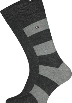 Tommy Hilfiger Rugby Stripe (2-pack), herensokken katoen gestreept en uni, antraciet-grijs