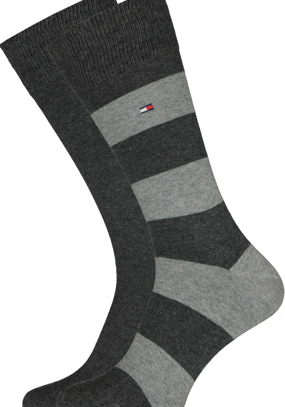 Tommy Hilfiger Rugby Stripe (2-pack), herensokken katoen gestreept en uni, antraciet-grijs