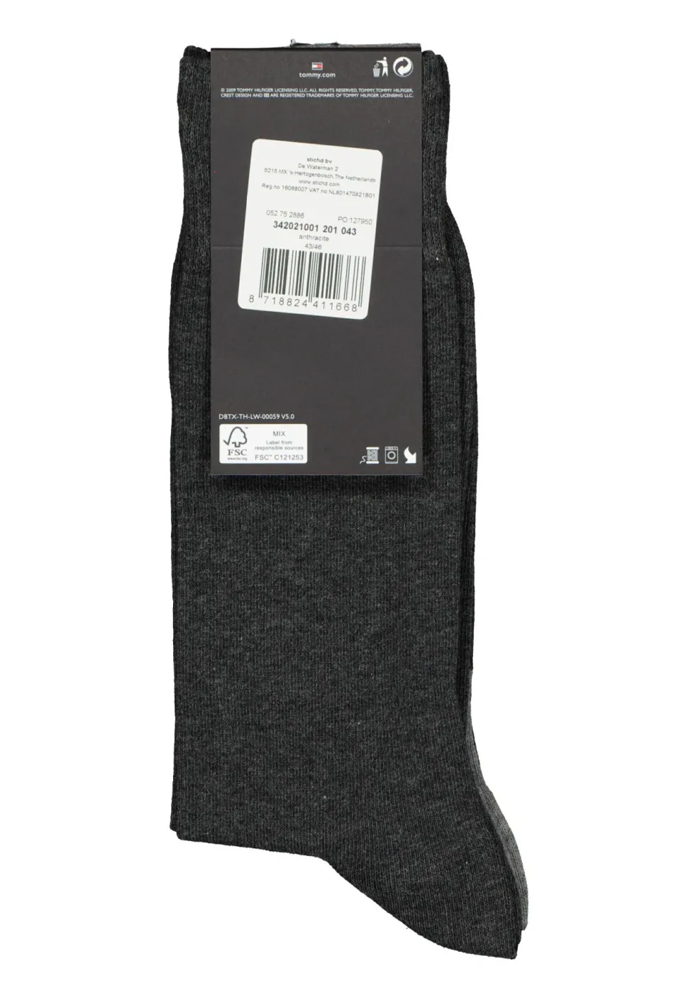 Tommy Hilfiger Rugby Stripe (2-pack), herensokken katoen gestreept en uni, antraciet-grijs
