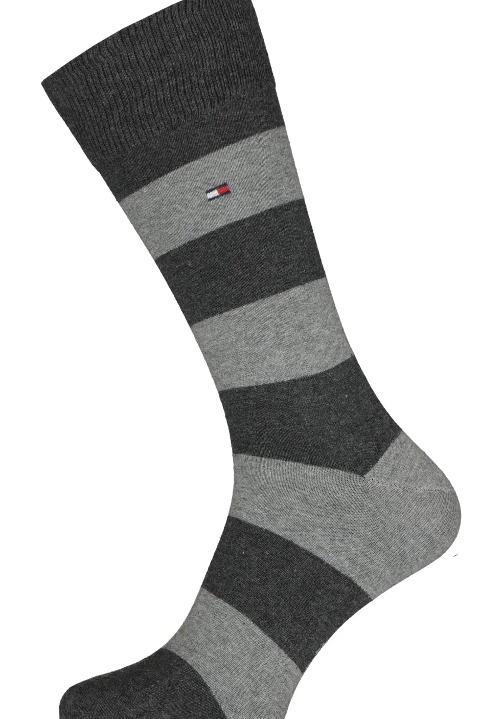 Tommy Hilfiger Rugby Stripe (2-pack), herensokken katoen gestreept en uni, antraciet-grijs
